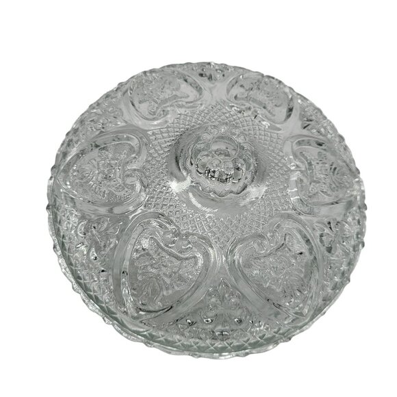 Vintage KIG Malaysia Depression Glass Candy Nut Dish Lid Rose & Heart Design - Picture 10 of 10